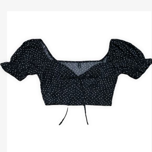 Zaful Black Printed Puff Sleeve Crop Top Size Small - Picture 1 of 8